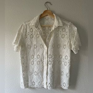 90s White Button Up Blouse